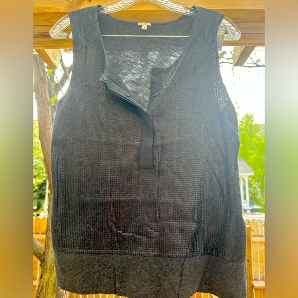 J. Crew Sequined Embellished Charcoal Sleeveless Henley Tank Top Blouse … - Picture 6 of 15